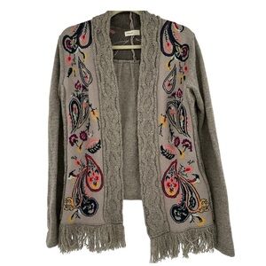 Anthropologie Sleeping On Snow Cardigan Embroidered Floral Print Size Medium
